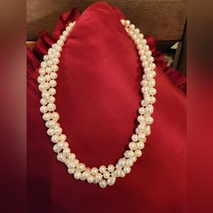 Elegant Triple Twist Strand Faux Freshwater Pearl Necklace Vintage